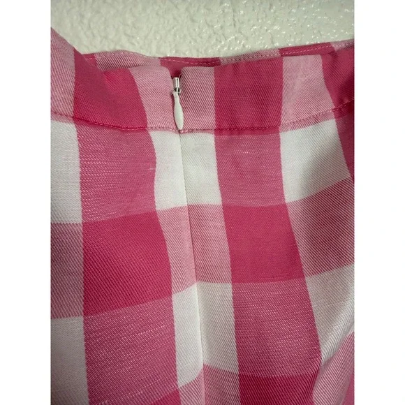 Talbots Pink White Gingham Check Pencil Skirt Size 16 Lined Back Vent Midi - Picture 7 of 10